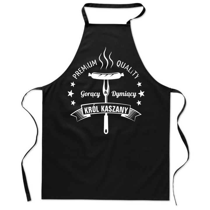Fartuch de bucatarie PoStar, KROL KASZANY, negru, cu imprimeu amuzant