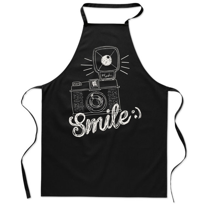 Fartuch bucatarie PoStar, negru, cu imprimeu Smile, unisex