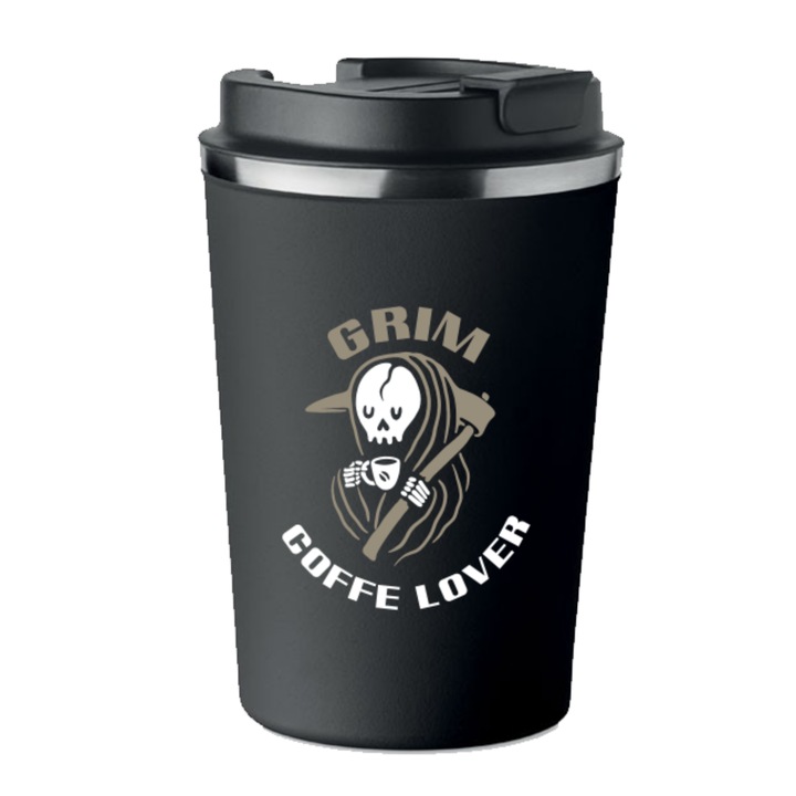 Cana termica PoStar GRIM COFFE LOVER 350ml, design cu imprimeu