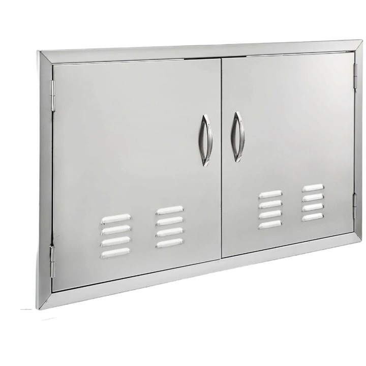 Врата за барбекю от неръждаема стомана, 35,6x50,8 см, предварително перфориран дизайн, магнитно затваряне, сребристо