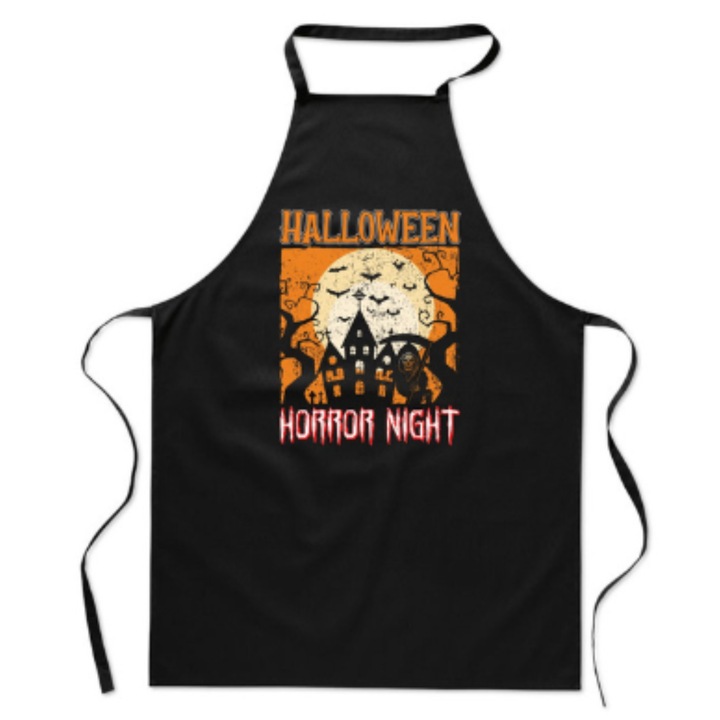 Sort de bucatarie PoStar, model Halloween Horror Night, 90x65 cm, bumbac, negru