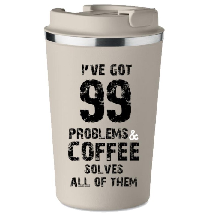 Термо чаша с надпис PoStar 350 мл, 8,5x14 см, телесен цвят