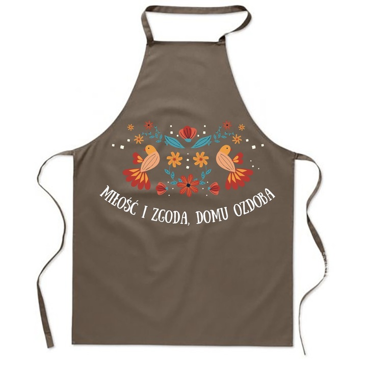 Sorturi bucatarie PoStar, Fartuch cu imprimeu folcloric, flori, pasari, multicolor