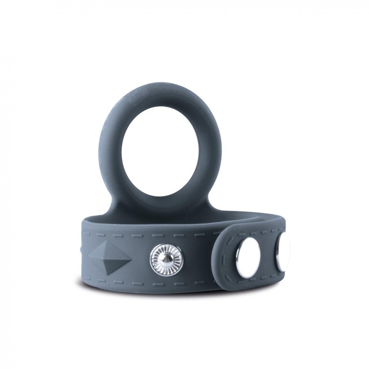 Centura de castitate Boners Cock & Ball Strap, gri, 22x6cm, din silicon si metal, elastica