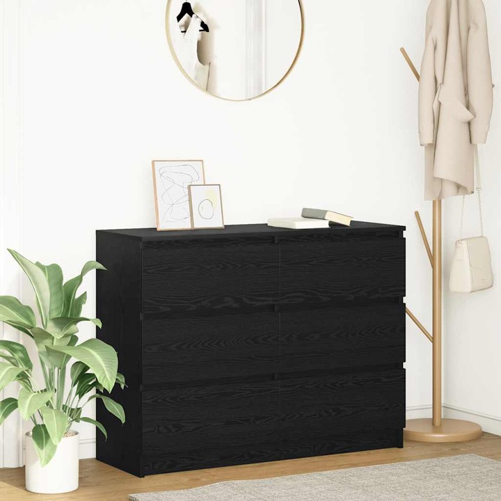 Bufet Gossi stejar negru 100x35x76 cm, lemn prelucrat, minimalist, spatiu amplu de depozitare