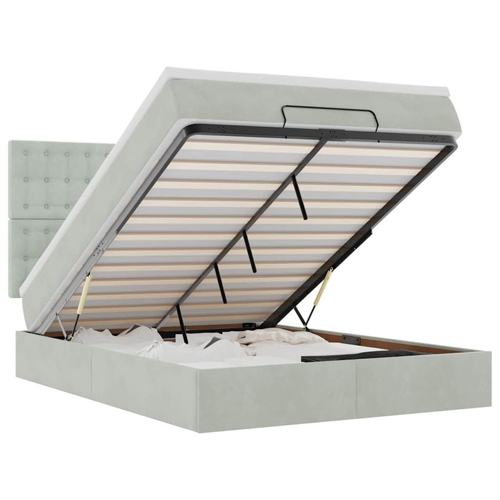 Cadru de pat otoman cu saltele vidaXL, Gri deschis, 140x200cm, catifea, 58.63 Kg 3313619