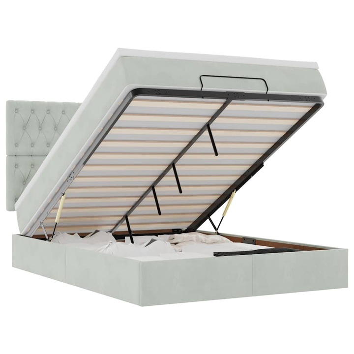 Cadru de pat otoman cu saltele vidaXL, Gri deschis, 140x200cm, catifea, 58.73 Kg 3313547