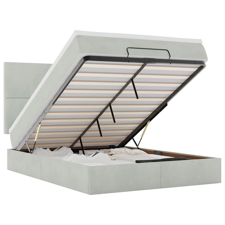 Cadru de pat otoman cu saltele vidaXL, Gri deschis, 140x200cm, catifea, 58.73 Kg 3313403