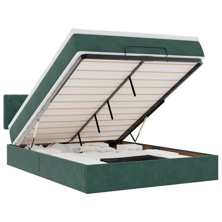 Cadru de pat otoman cu saltea vidaXL, verde inchis, 140x200cm, catifea, 58.95 Kg 3311852