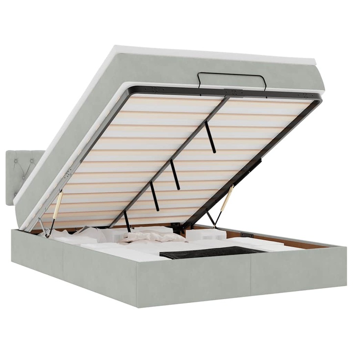 Cadru de pat otoman cu saltea vidaXL, Gri deschis, 140x200cm, catifea, 58.73 Kg 3311849