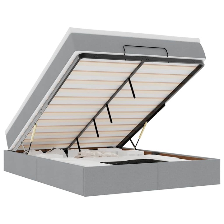 Cadru de pat otoman cu saltea vidaXL, tesatura, gri deschis, 140x190cm, 47 Kg 3311106