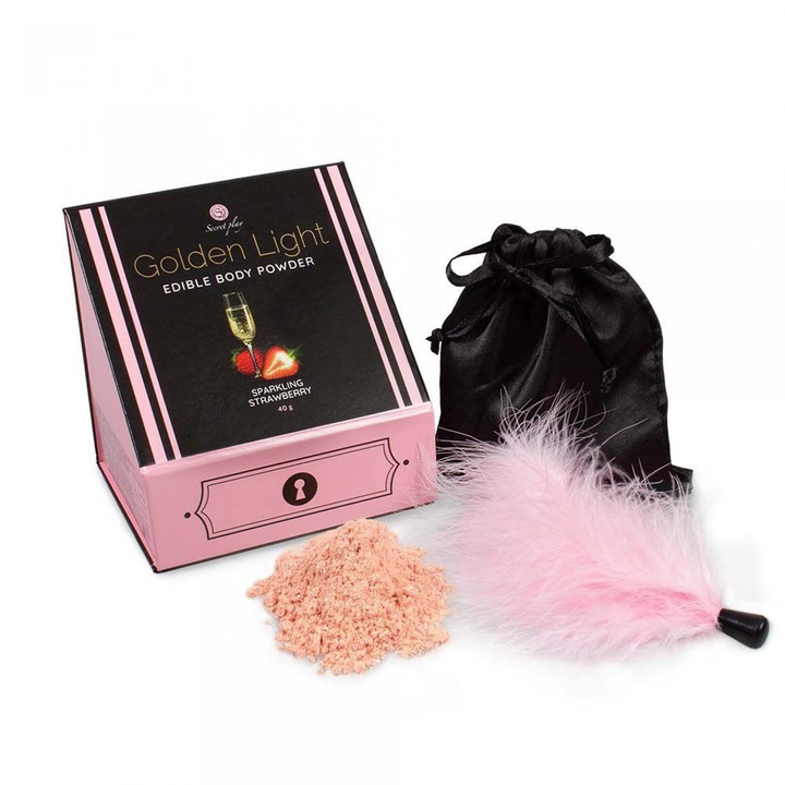 Set de pudre comestibile cu aroma de capsuni si vin spumant, glitter auriu, 40g, Secret Play