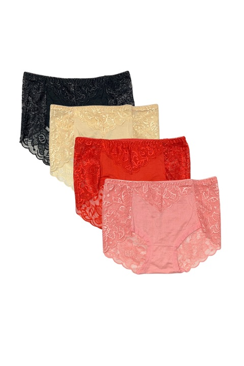 Set boxeri dama JUP 1921-193, 4 piese, Dantela cu motiv floral, S, Multicolor