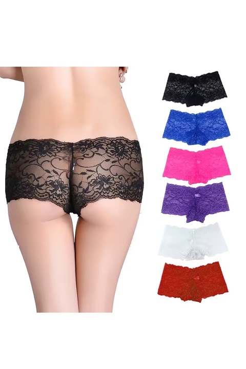 Chiloti dama JUP *1921-194, 6 piese, Dantela cu motiv floral, S, Multicolor