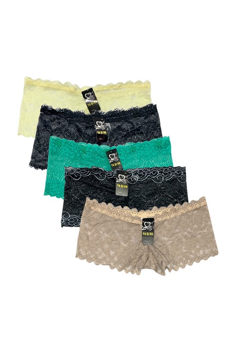 Set bikini dama, JUP, 1921-198, 5 piese, Hipsteri, Dantela cu motiv floral, M, Multicolor