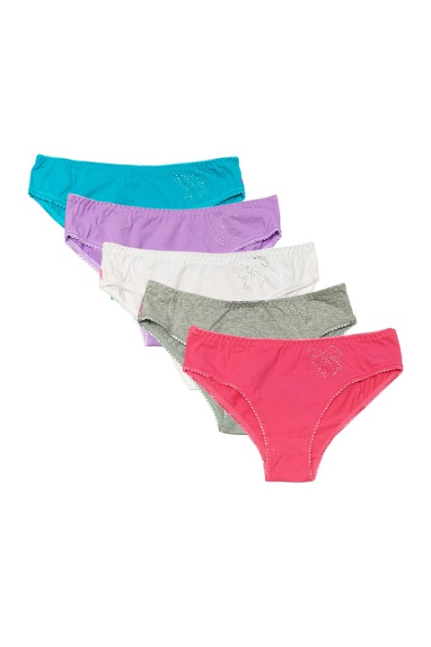 Set lenjerie intima dama JUP 1921-203, Bikini, 5 piese, imprimeu panglica, Multicolor, Ciklam/Multicolor, M-L