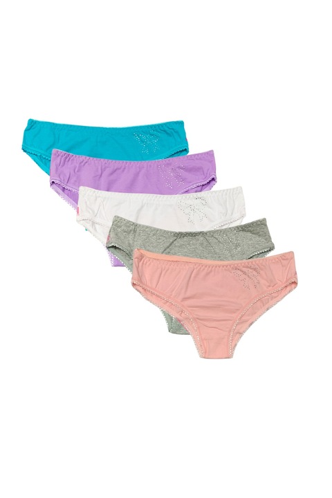 Set lenjerie intima dama JUP 1921-203, Bikini, 5 piese, imprimeu panglica, Multicolor, Roz/Multicolor, M-L