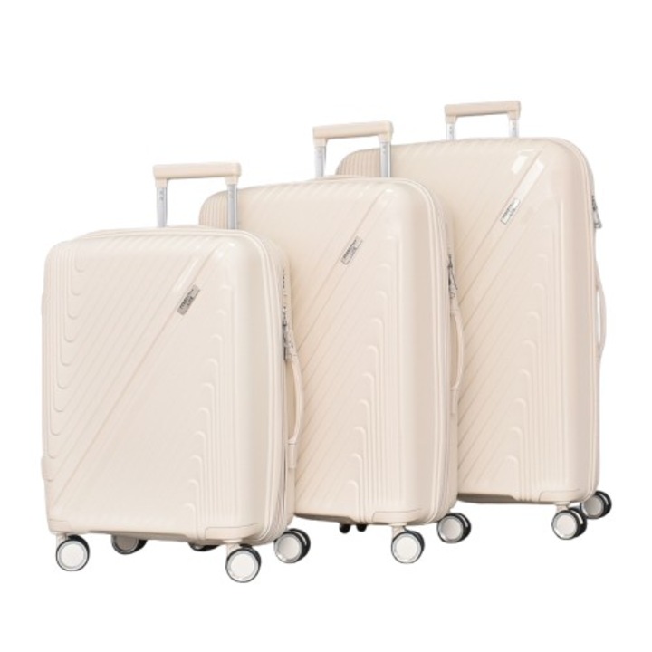 Комплект Куфари PERFECT LINE PP 1014, Разширител, 77/51/31 см, Кремави, 3 броя