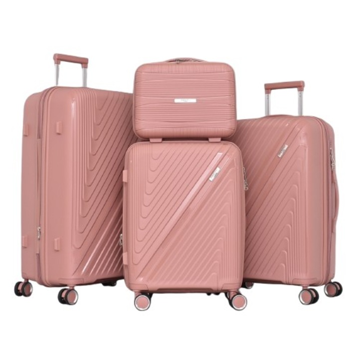 Комплект Куфари PERFECT LINE PP 1014, Разширител, 77/51/31 см, Розови, 4 броя