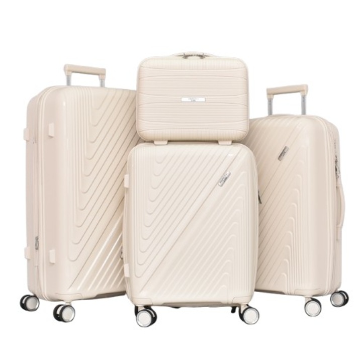 Комплект Куфари PERFECT LINE PP 1014, Разширител, 77/51/31 см, Кремави, 4 броя