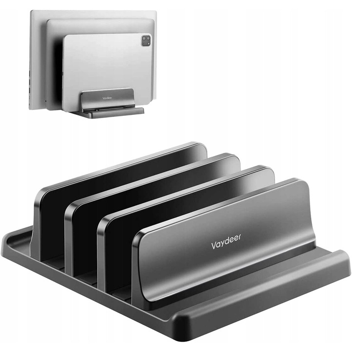 Stand pentru laptop 5 in 1, negru, dimensiuni 15.2x18.6x5.7cm