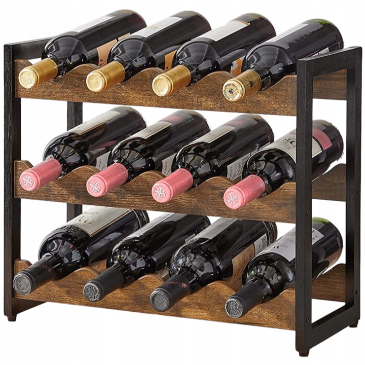 Suport pentru vin, SONGMICS, bambus, maro/negru, 38x44,8x20,3cm