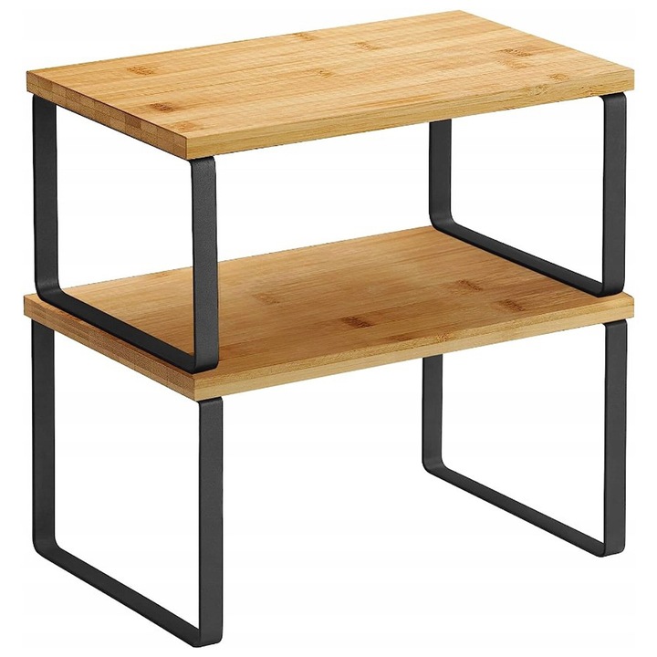 Set 2 suporturi pentru condimente, Oskar, metal/bambus, negru, 29.7x19.5x15.5cm