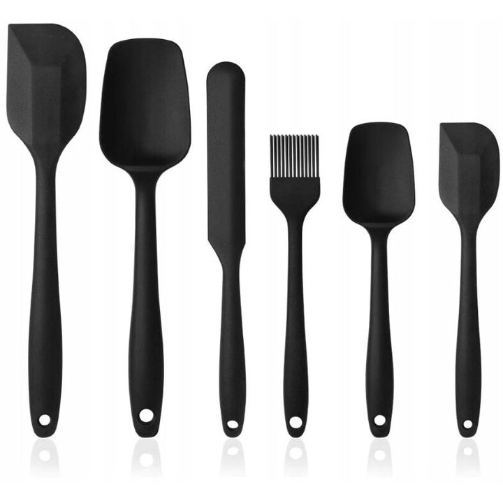Set ustensile de bucatarie Vicloon, 6 piese, spatule si lopatica din silicon, rezistente, negre