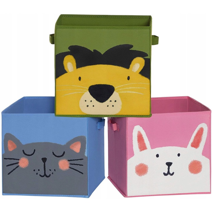 3 Cutii de depozitare pliabile 30 x 30 x 30 cm Leu pisica iepure 194343016184