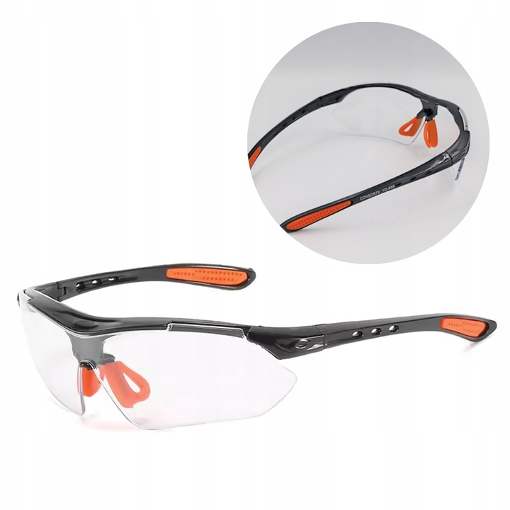 Ochelari de protectie, policarbonat, lentile transparente, negru/portocaliu, 27g