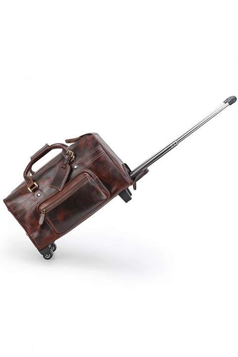 Férfi táska kerekekkel Quoco, Gallilleo, valódi bőr, sötétbarna
