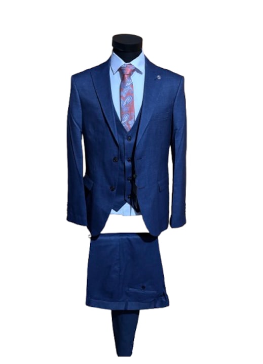 Costum Barbati, 3 Piese, Slim Fit, Navy Blue, Marimea 56