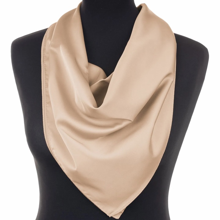 Esarfa bej, patrata, din vascoza si matase