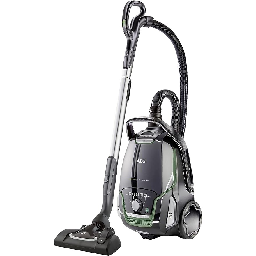 AEG Aspirator cu Sac, 850W, 65 dB(A), Volum Sac 5L, Filtru Lavabil, 12m Cablu, Accesorii Incluse, Negru/Verde