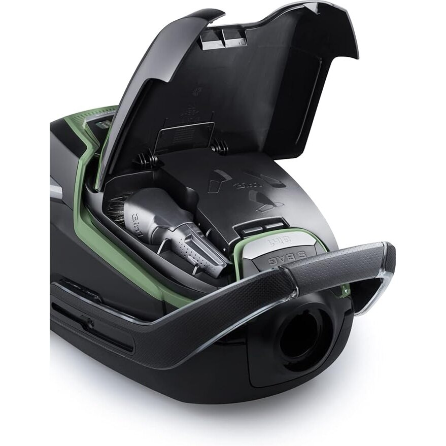 AEG Aspirator cu Sac, 850W, 65 dB(A), Volum Sac 5L, Filtru Lavabil, 12m Cablu, Accesorii Incluse, Negru/Verde