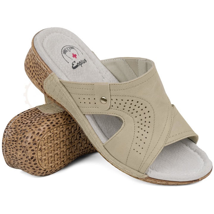 Papuci De Dama, Enplus, Medic, Comozi, Usori Si Comozi, Aspect Masiv, Aspect Elegant, Brant Confortabil, Material Respirabil, Material Interior Piele Naturala, Varf Rotund, Bej, Bej, 40