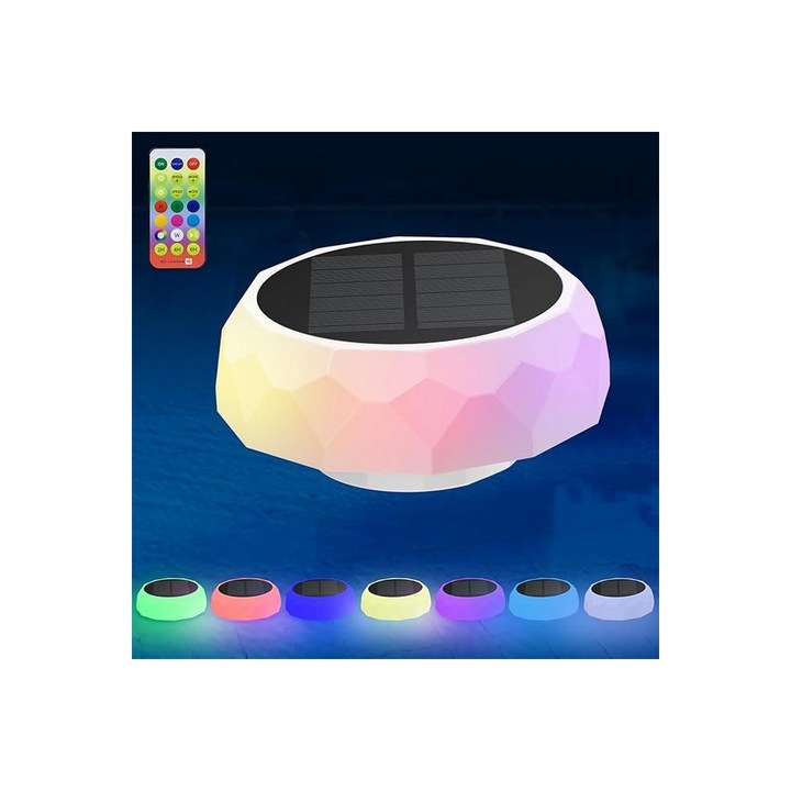 Lampa solara plutitoare pentru piscina cu cutie de dezinfectie, Iluminare pentru piscina RGB cu 7 culori, lumini cu LED rezistente la apa, Auting