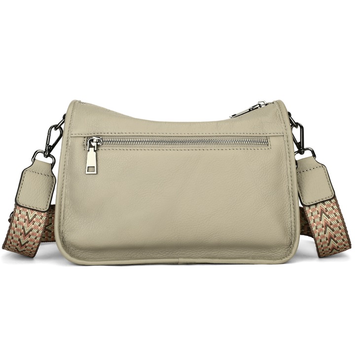 Női valódi bőr táska, BUSY LDY & GTM Emma, hagyományos mintás vállpánt, szürke/bézs