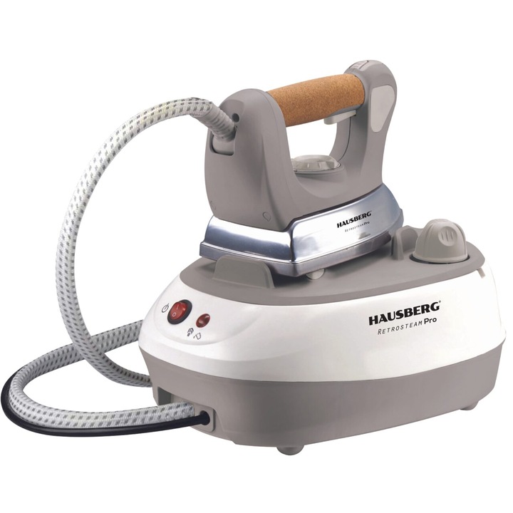 Statie de calcat cu abur HAUSBERG HB-7927RST, 2000-2400W, 60g/min, 0.5l, Termostat, Presiune 6 bar, Incalzire dubla, Rustic