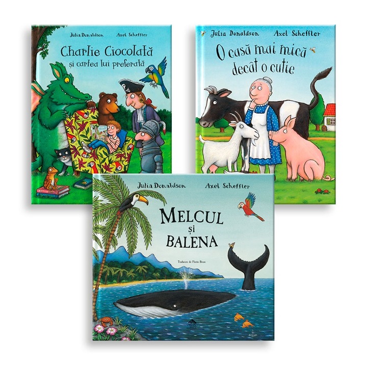 Pachet carti de Julia Donaldson (Melcul si balena, O casa mai mica decat o cutie, Charlie Ciocolata si cartea lui preferata), CARTEA COPIILOR, 3-7 ani, coperta cartonata