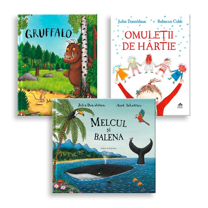 Pachet carti de Julia Donaldson (Gruffalo, Melcul si balena, Omuletii de hartie), CARTEA COPIILOR, 3-7 ani, coperta cartonata