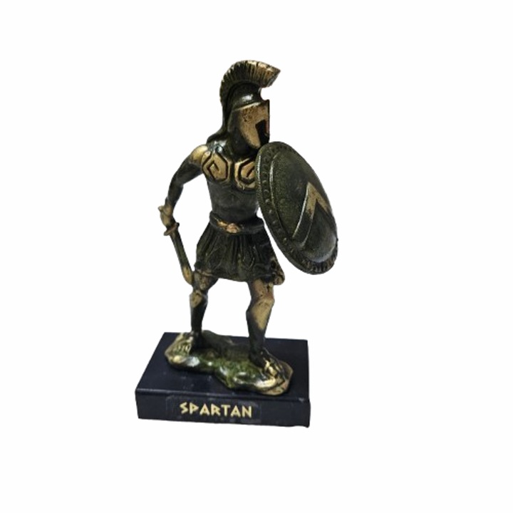 Statueta Razboinic spartan, Metal, Bronz cu oxidare verde, 12 cm