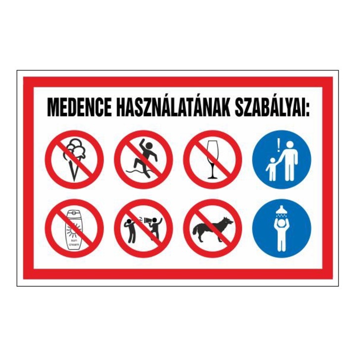 Információs tábla, Medence használatának szabályai 30x20cm, 3mm műanyaglemez (TIL-2416)