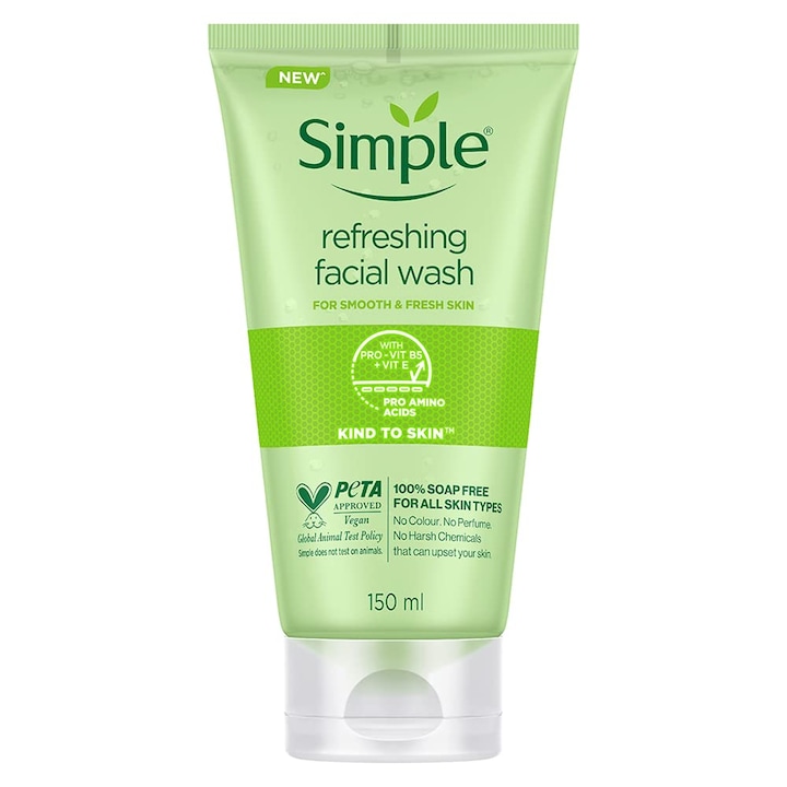 Gel de curatat pentru fata, Simple Kind To Skin, cu Vitaminele B5, E si complex de aminoacizi 150 ml