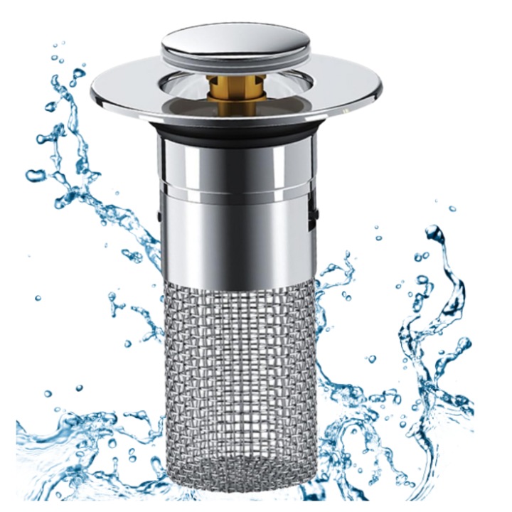Mosogató szelep leeresztő szűrővel, leeresztő dugóval, könnyen tisztítható, rozsdamentes acél, fürdőszobába és konyhába