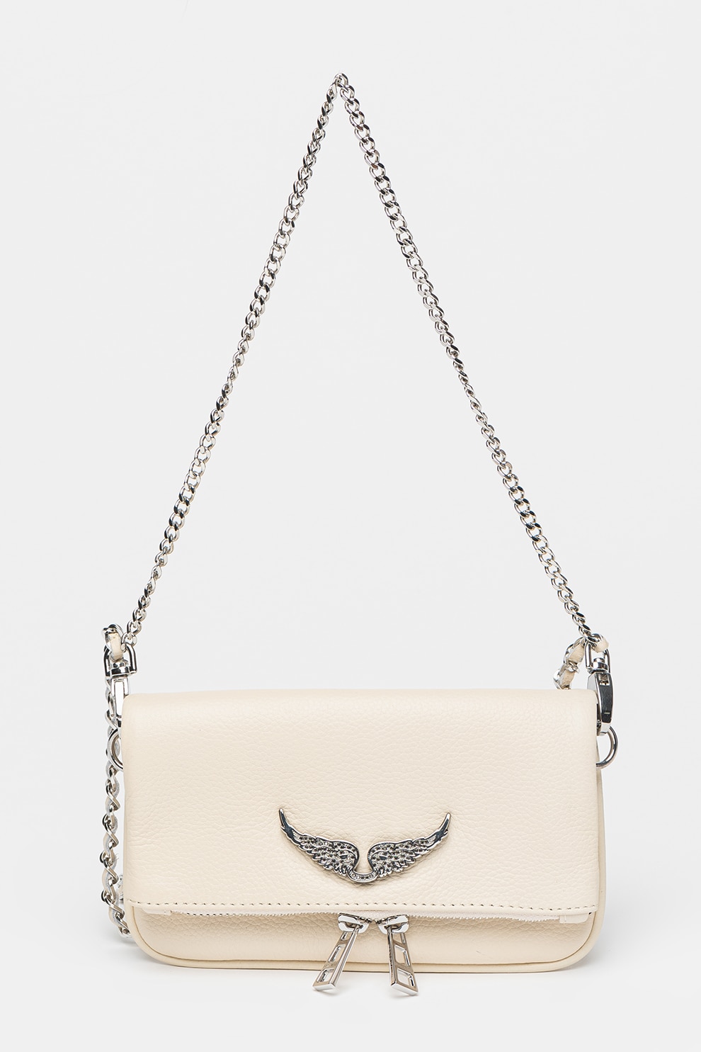 Zadig & Voltaire, Geanta crossbody de piele Rock Nano, Alb fildes
