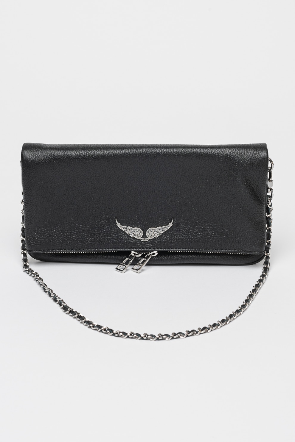 Zadig & Voltaire, Geanta crossbody de piele cu clapa Rock, Negru