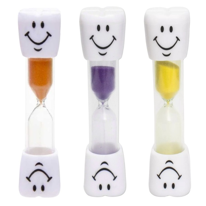 3 homokóra készlet fogmosáshoz, 3 perc, 10 x 2,5 cm, narancs/lila/sárga, Dactilion
