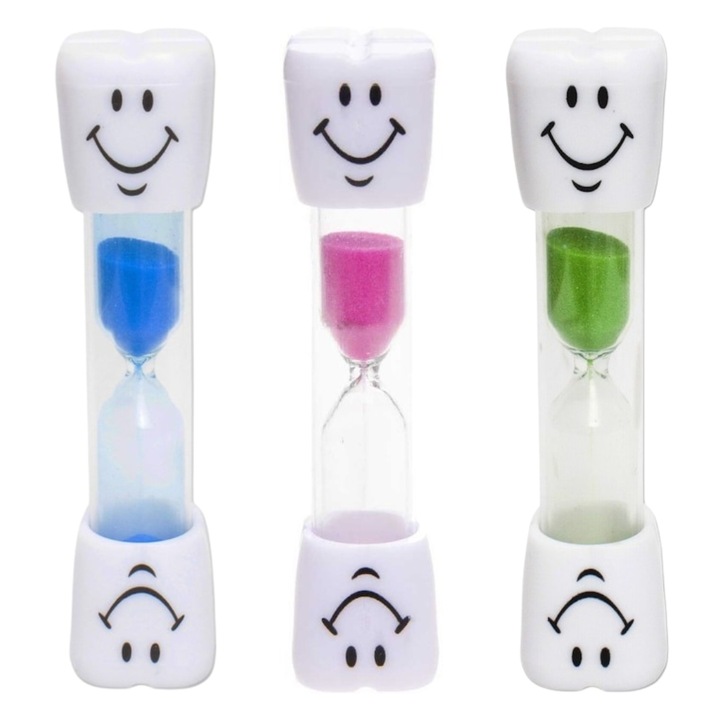 3 homokóra készlet, fogmosáshoz, 3 perc, 10 x 2,5 cm, kék/rózsaszín/zöld, Dactilion®