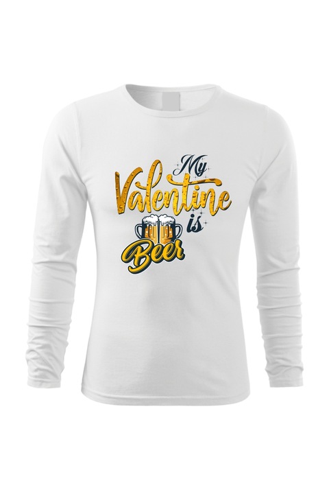 Bluza cu maneca lunga Valentine Beer, Alb